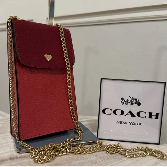 Coach Red Crossbody Bag with Gold Chain Strap. - Picture 8 of 8